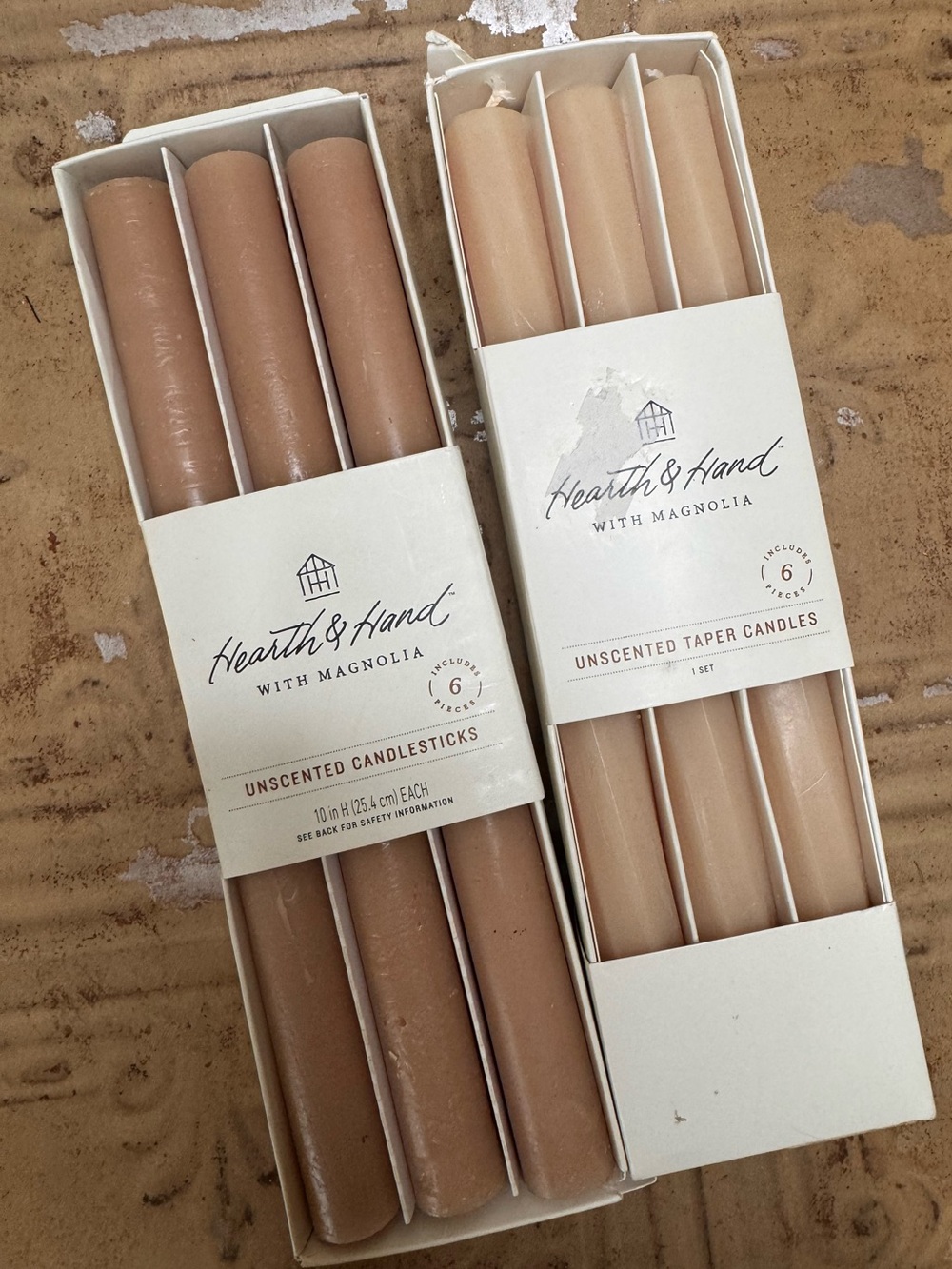 Hearth & Hand with Magnolia Unscented Taper Candles - 2 Sets Neutral Beige